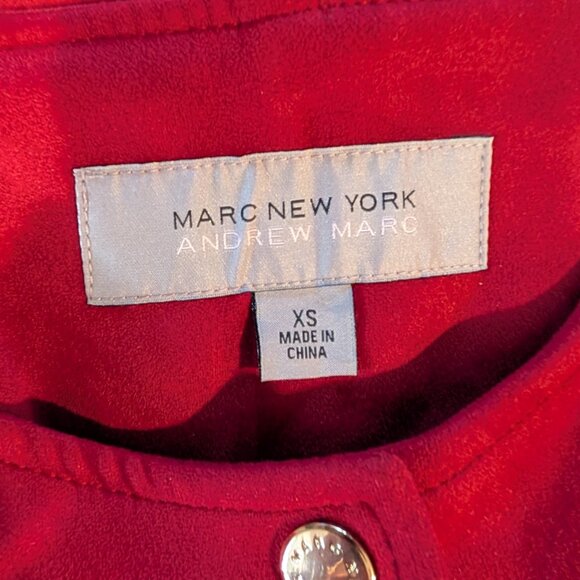Marc New York Women's XS Car Coat Red Faux Suede Longline Button down - Picture 6 of 14